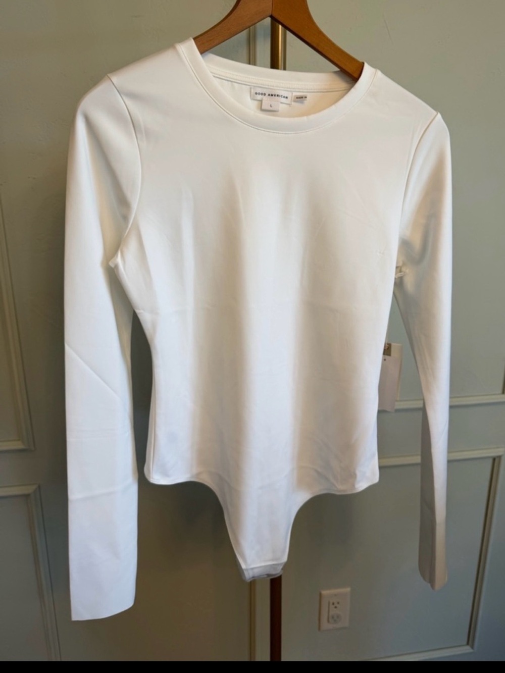 Good American White Long-Sleeve Buttery Soft Bodysuit MSRP $89 NWT LG